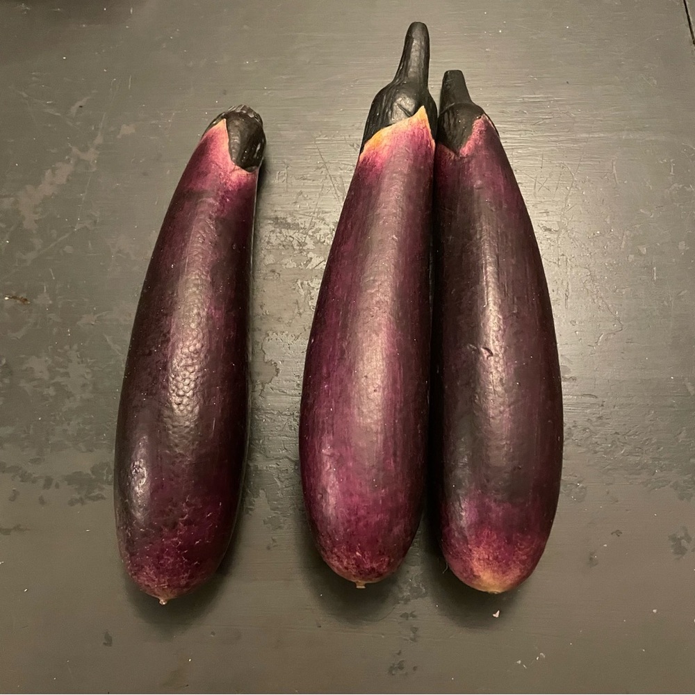 Fake food 3 Purple Eggplants kitchen decor or play food